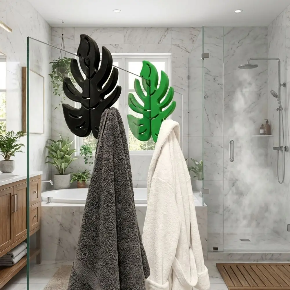 3D Print Bathroom Hook Turtle Leaf No-Drill Glass Door Hook Plastic Hawaiian Tropical Hanging Towel Rack Bedroom Decor