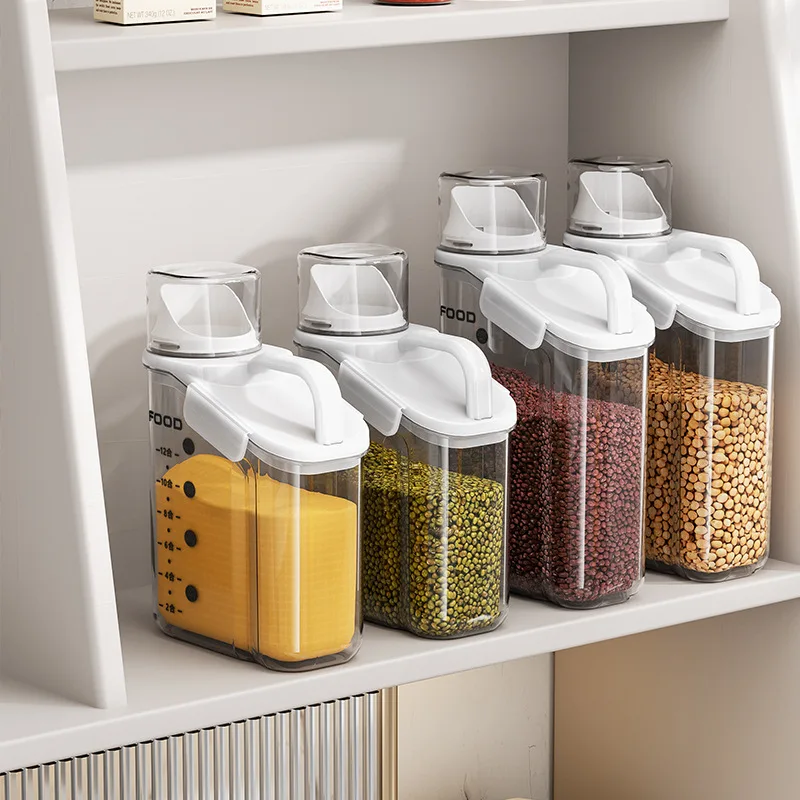 Portable Plastic Transparent Sealed Box Sealed Jar Kitchen Grain Household Rice Storage Bucket With Measuring Cup Kitchen Tools