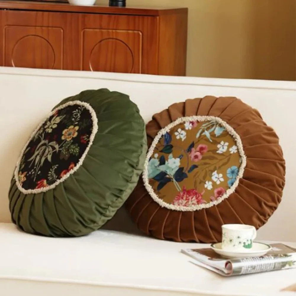 

Exquisite Retro Printed Cushion French style Soft Round Throw Pillow Decorative Waist Pillow Dormitory