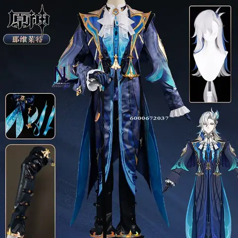 Oyun Genshin Etki Neuvillette Cosplay Kostüm Peruk Üniforma Şapkalar Baş Yargıç Cadılar Bayramı Partisi Kıyafeti Kadın Erkek Cosplay için
