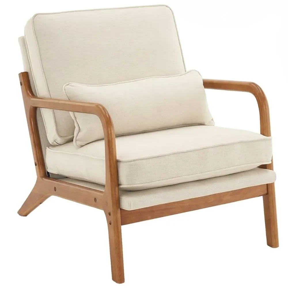 Comfortabele woonkamerstoelen, houten chaise longues in de slaapkamer, comfortabele moderne fauteuils uit het midden van de eeuw, 32,3D x 25,6B x 22H inch