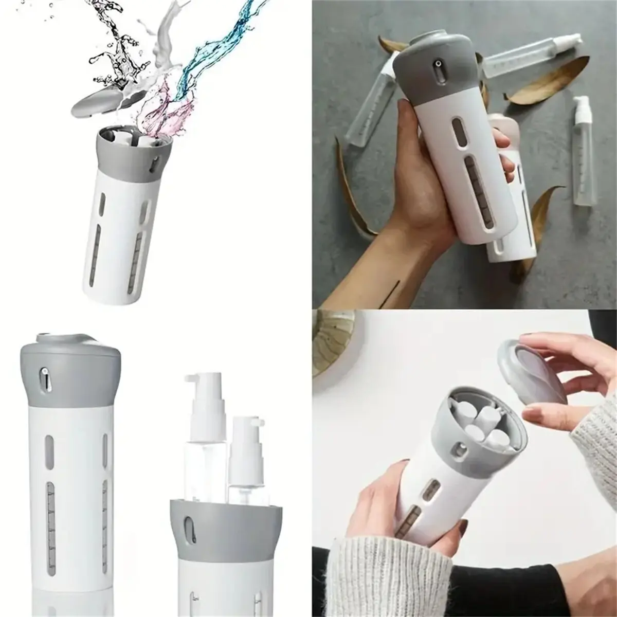 1pcs 4 In 1 Portable Travel Liquid Dispenser Bottle Refillable Leakproof Travel Container For Perfume Shampoo Conditioner Lotion