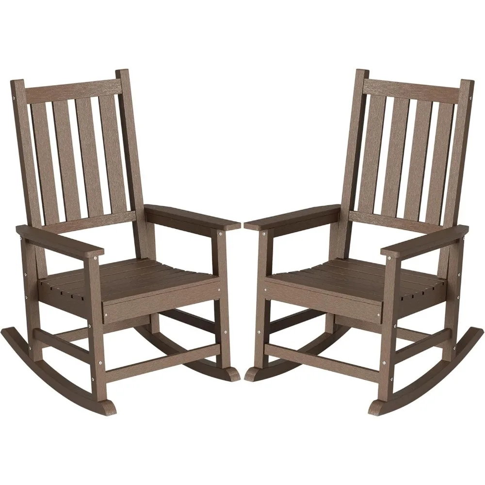 

Outdoor Rocking Chair Set of 2, Oversized Rocking Chairs with Widened Seats & High Backs (2, Brown)
