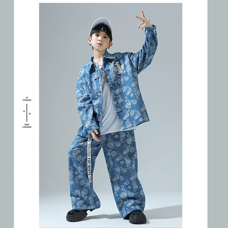 Children Hip-Hop Performance Costume Children's Personality Jazz Dance Performance Wear Boys Hip Hop National Style Denim Suit