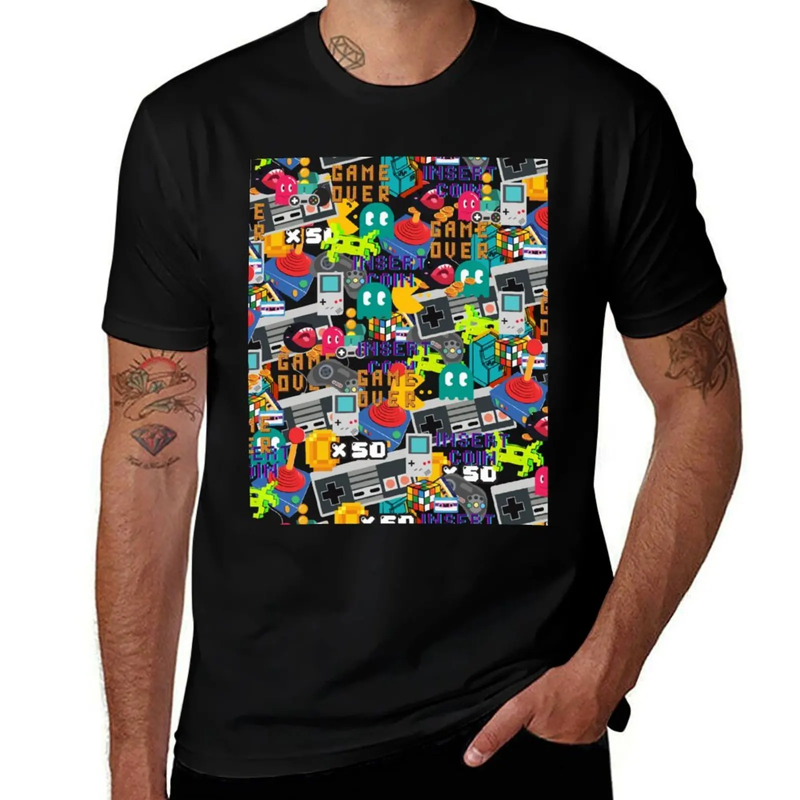 Retro Gamer l Classic Gamer | Vintage Gamer | Retro Gaming | Old Games Patterns T-Shirt Work Daily Short Sleeve Top T-Shirt
