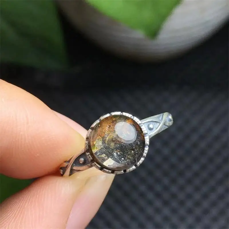 S925 Natural Olivine Meteorite Ring For Women Fashion Crystal Jewelry Ring Reiki Healing Jewelry 1PCS