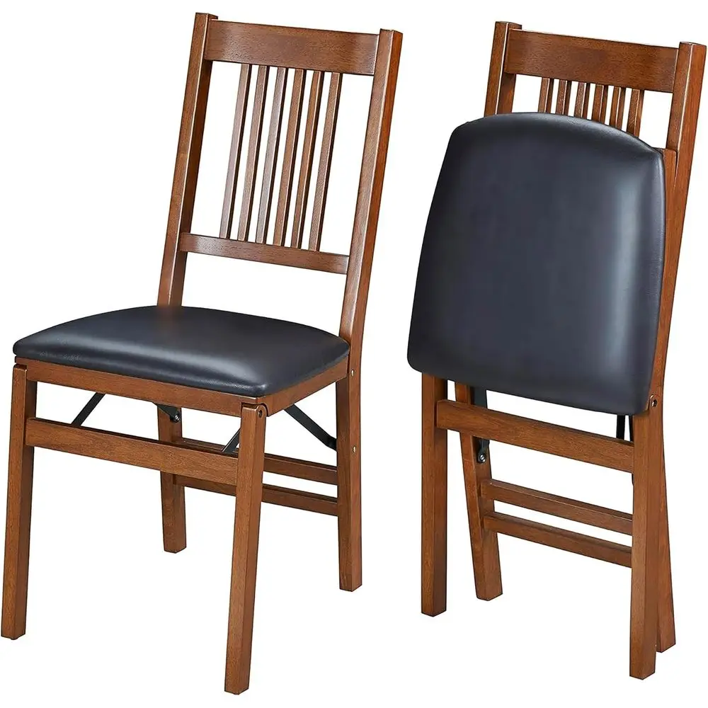 

Solid Wood Dining Chairs with Black Vinyl Cushioned Seats, Suitable for Indoor Use (2 Pack)
