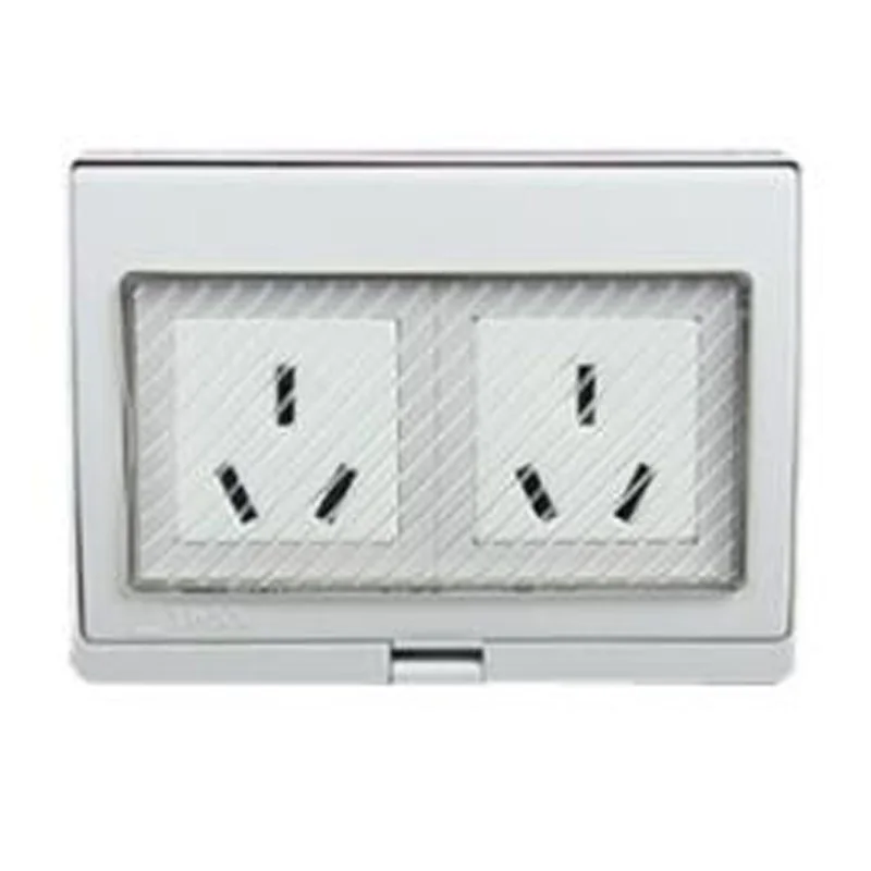 Witte IP55 10A/16A 250V buitenstopcontact voor huishoudelijk gebruik, dubbele wandcontactdoos, geschikt voor VS, AU, UK, EU, Frankrijk, Duitsland, Afrika, 2-polig, waterdicht.