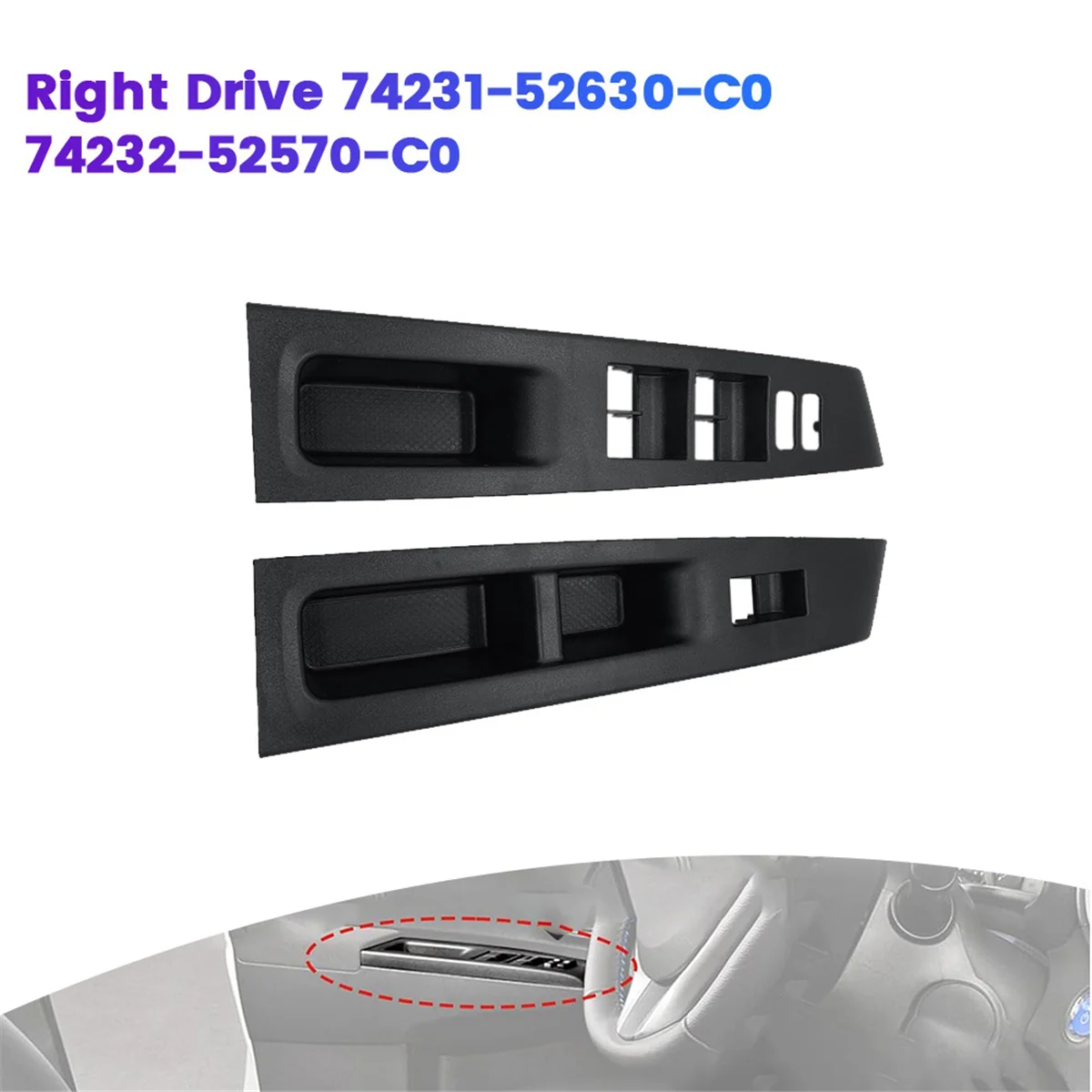 Right Drive Front Right&Left Window Glass Lift Switch Trim Panel Cover for Toyota Yaris 12-14 74232-52550-C0 7423152650