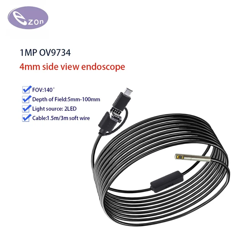 1MP 4mm Side View Macro Endoscope Camera Module Wide Angle FOV140° Endoscope Camera Probe EZ-EN40SV-RT