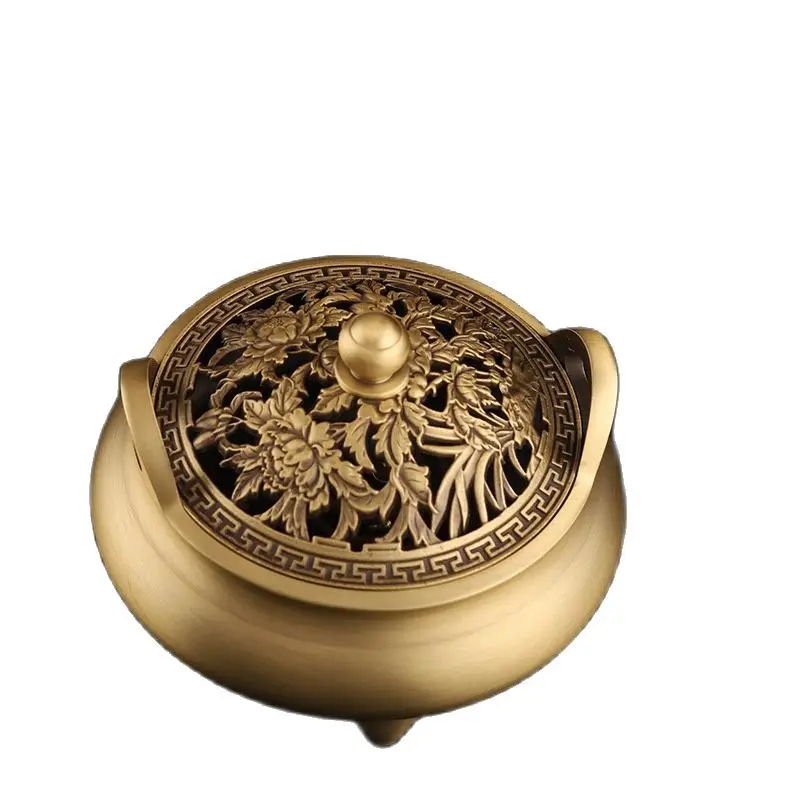 Copper Incense Burner Holder Stove With Hollow Cover Incense Coils Burner Holder Aromatherapy Stove Portable Home Office Decor