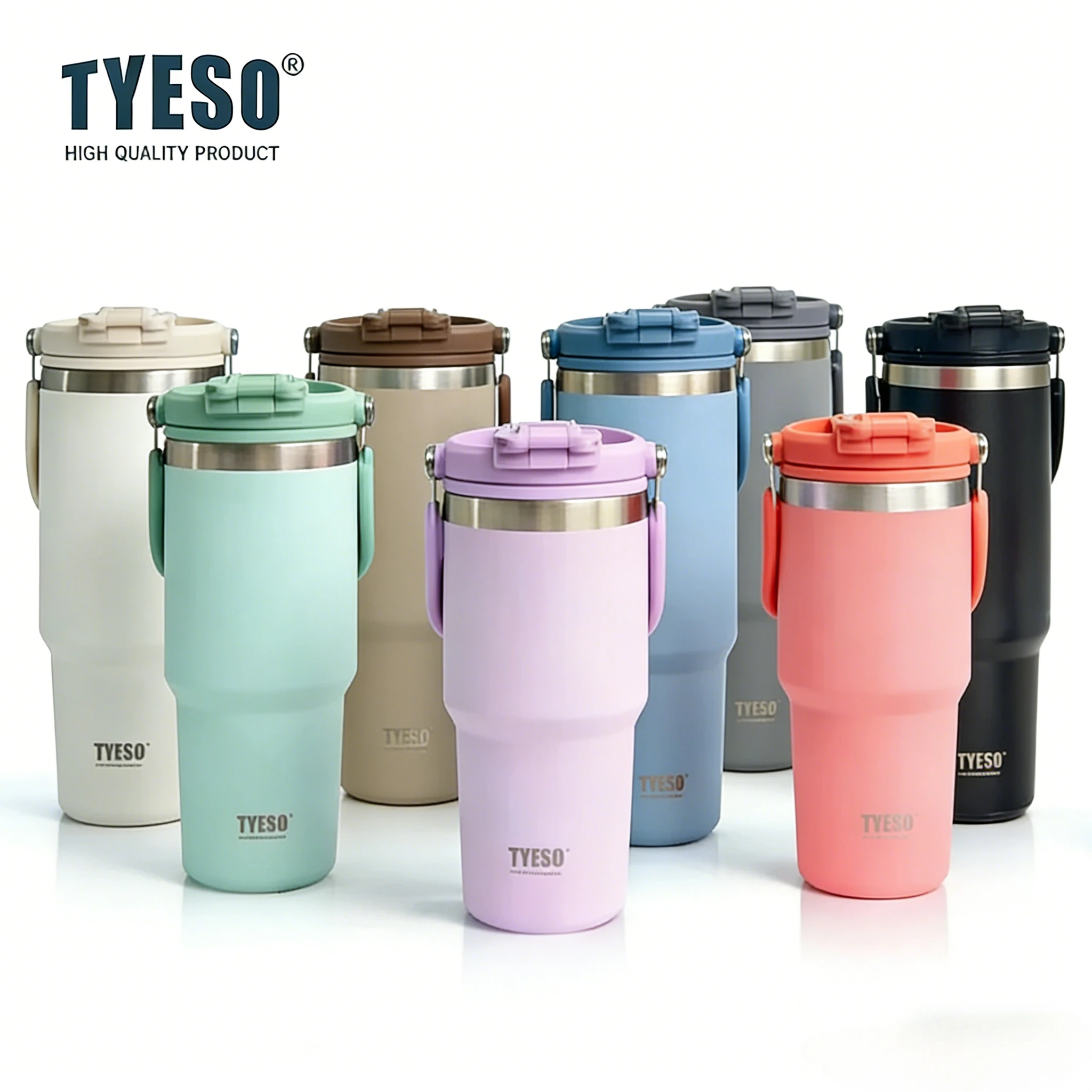 Tyeso 900ml Coffee Mug Vacuum Cup Handle Dual-Drink Thermoses Ice Cup Car Bottle Hot Cold Retention Vacuum Flasks Cute