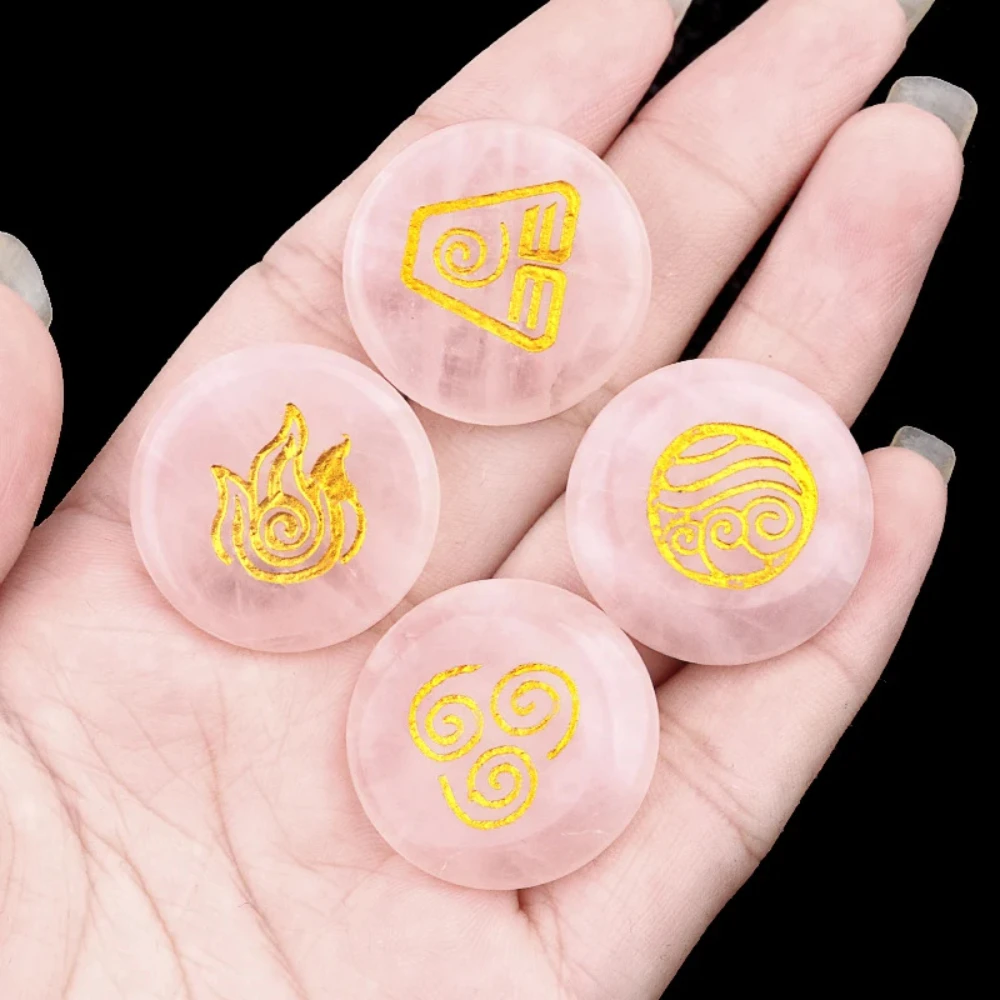 Juego de 4 Piezas de Piedras de Ágata de Cristal Natural, Amatista Redonda, Símbolo de los Cuatro Elementos, Tierra, Aire, Agua, Fuego, Símbolo de Aura de los Cuatro Elementos Antiguos