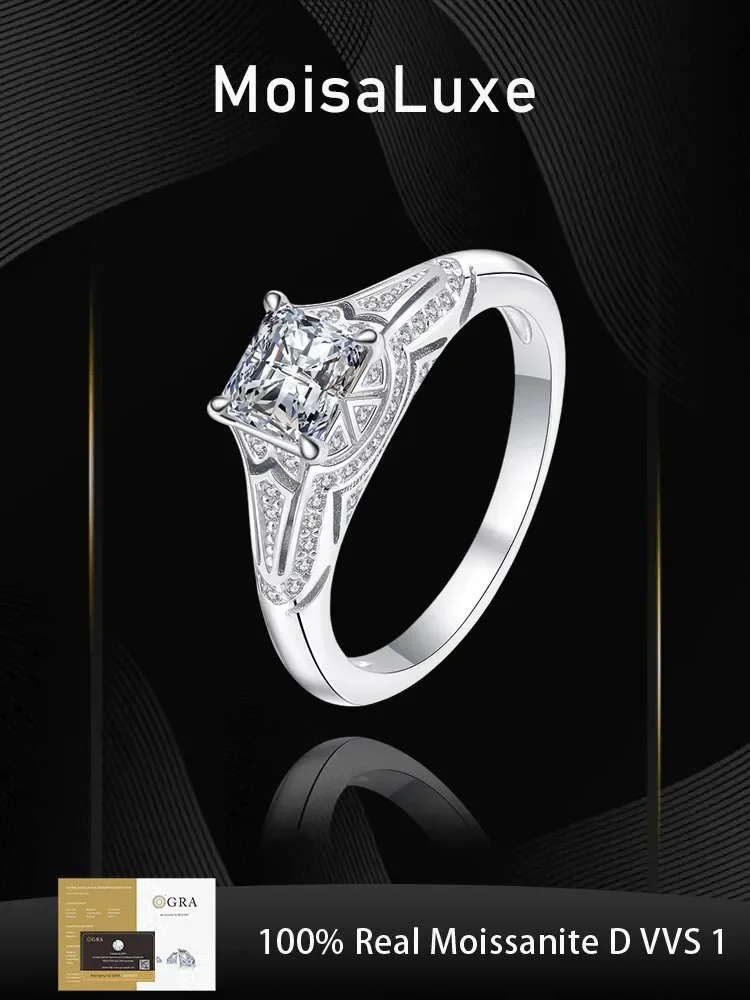 

925 sterling silver moissanite ring VVS1 1CT/2CT women fashion luxury princess square diamond jewelry with GRA certificate
