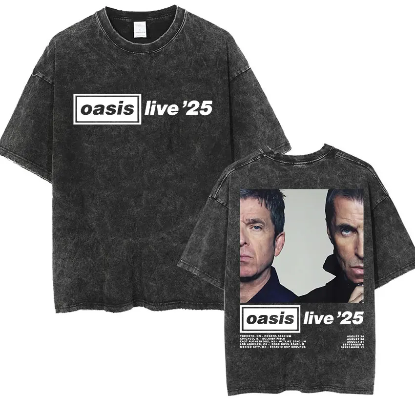 Vintage Washed O-Oasis Live 25 Tour Merch T Shirts Men Women Hip