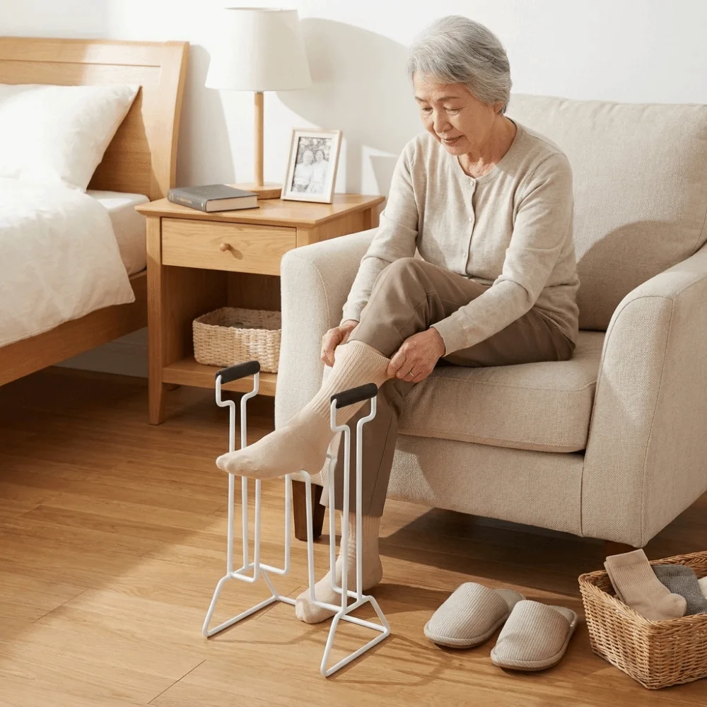 Curved Plastic Frame Sock Aid Helper Long Pull Straps Fine Workmanship No Bending Sock Putting Assist Tool