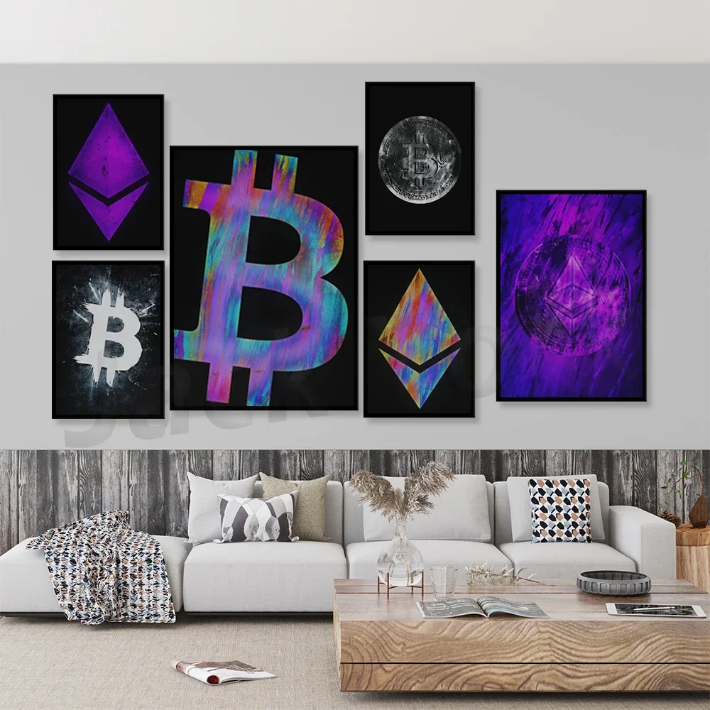 Bitcoin & Ethereum Canvas | Wall Art Home Decoration Painting Poster Print