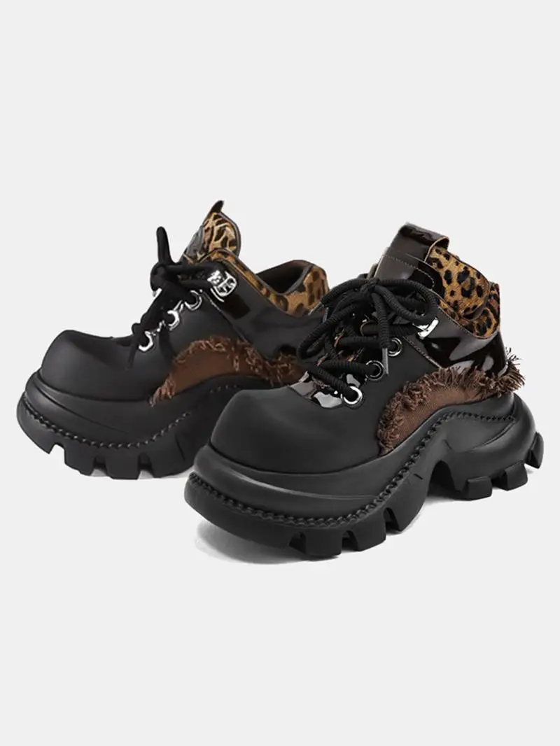 Botas cortas con estampado de leopardo para mujer, semelle optique punk, rue ronde, chaussures de sport casual, nouveau, 2025