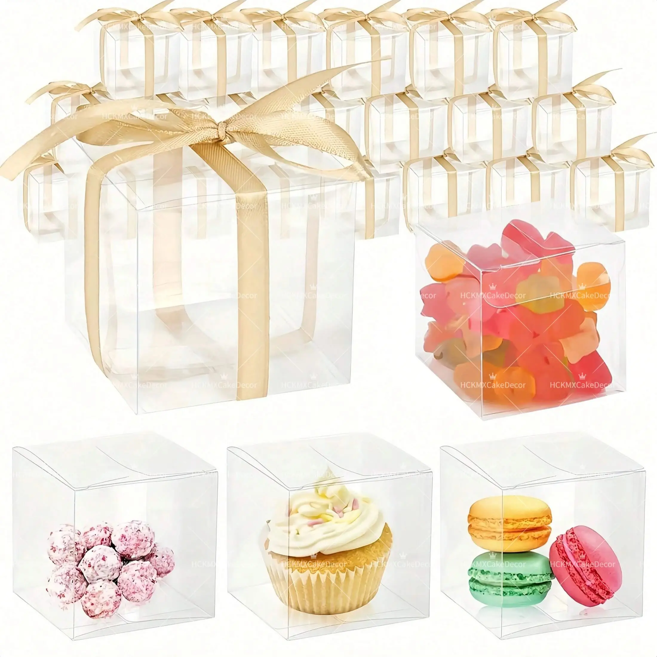 Paquete de 10 Cajas de Regalo Cuadradas Transparentes de PVC, Caja Transparente para Dulces, Recuerdos de Boda, Envase para Macarons y Galletas