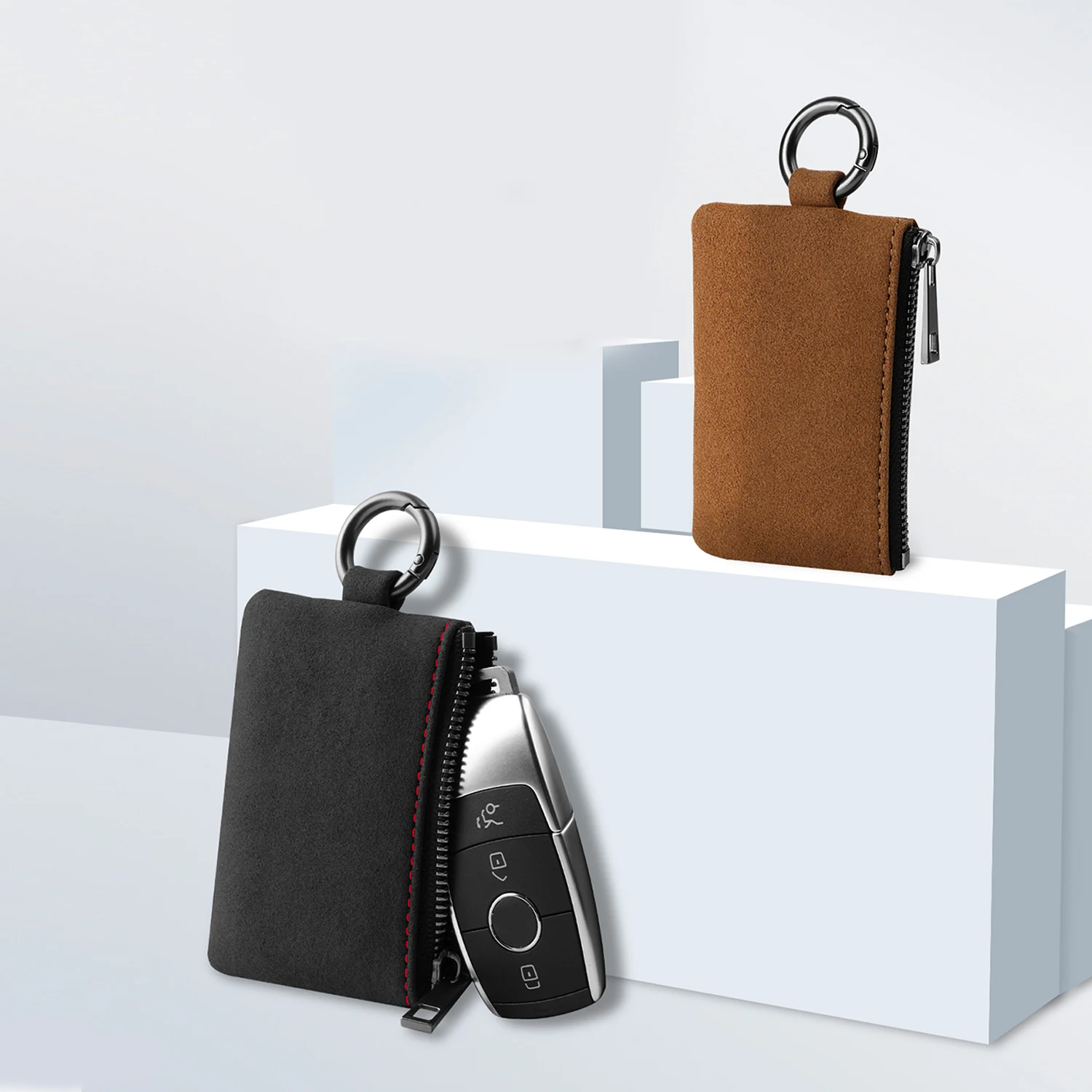 Universal Suede Leather Car Key Case Cover Key Bag For Benz BMW Nissan Hyundai Audi Key Wallet Auto Decor Accessories