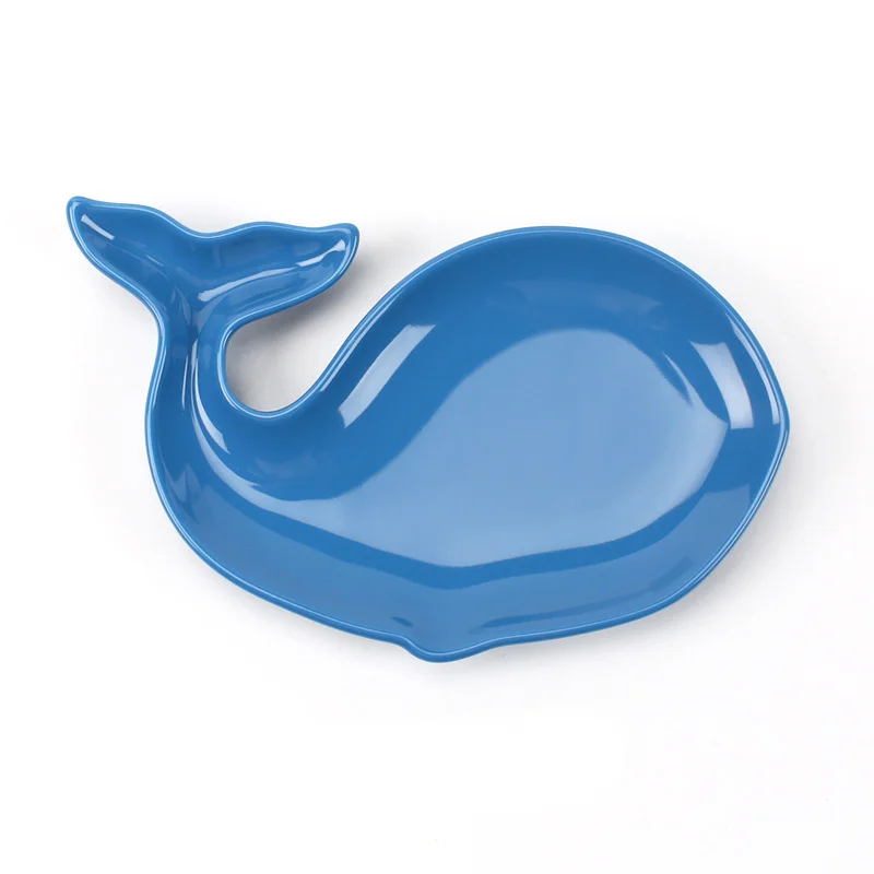 Whale Dinner Plate Korean Creative Cartoon Ceramic Plate Salad Dish Children\'s Tableware Fish Shaped Dish Home Kitchen Supplies