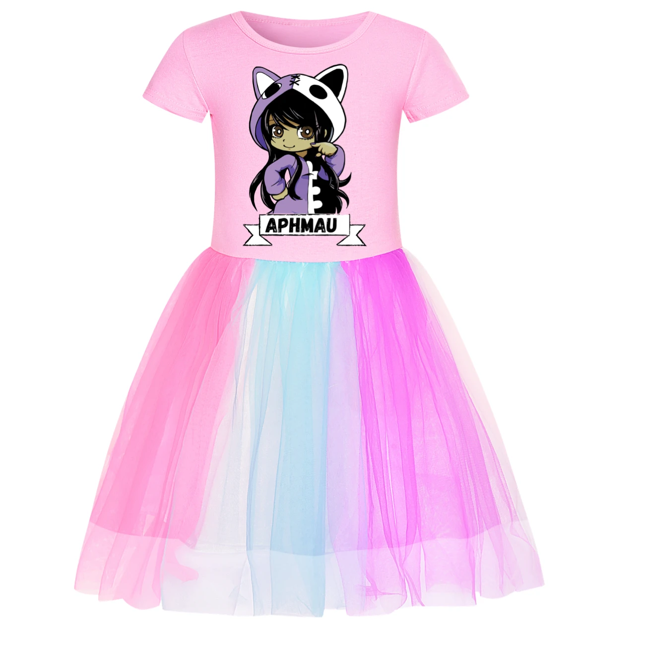 Newest Kawaii Aphmau Clothes Kids Short Sleeve Casual Dresses for Girls Summer Lace Dress Up Children Wedding Princess Vestidos