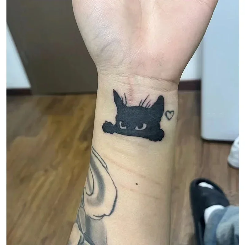 

2 Pattern Animal Herbal Juice Temporary Tattoos for Women Men Cartoon Cute Peek Cat Waterproof Fake Tattoo Sticker Art Tatoo