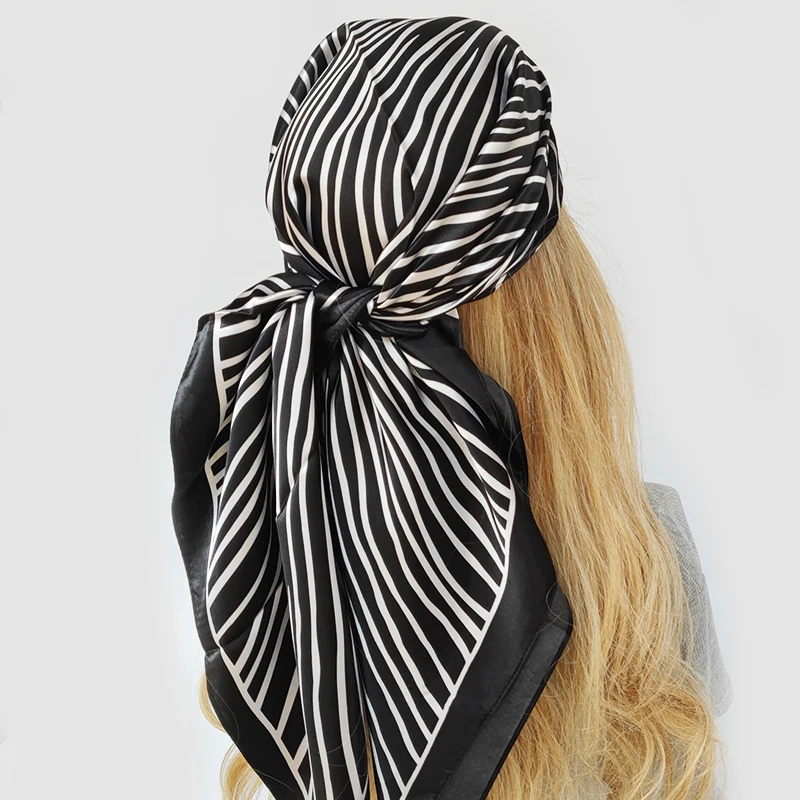 Neckerchief Shawl Wraps Print Silk Satin Scarf square Women Muslim Hijab Elegant Headband Bandana design brand foulard