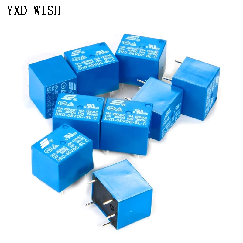 50pcs Relay SRD-05VDC-SL-C SRD-12VDC-SL-C SRD-24VDC-SL-C 5 Pin DC 5V 12V 24V 10A 250VAC 5PIN Power Relays