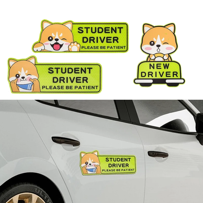 

4Pcs Student Driver Car Magnet Reflective Student Driver for New Sticker Cartoon Dog Sign Bumper Safety Cute Cartoon Dog