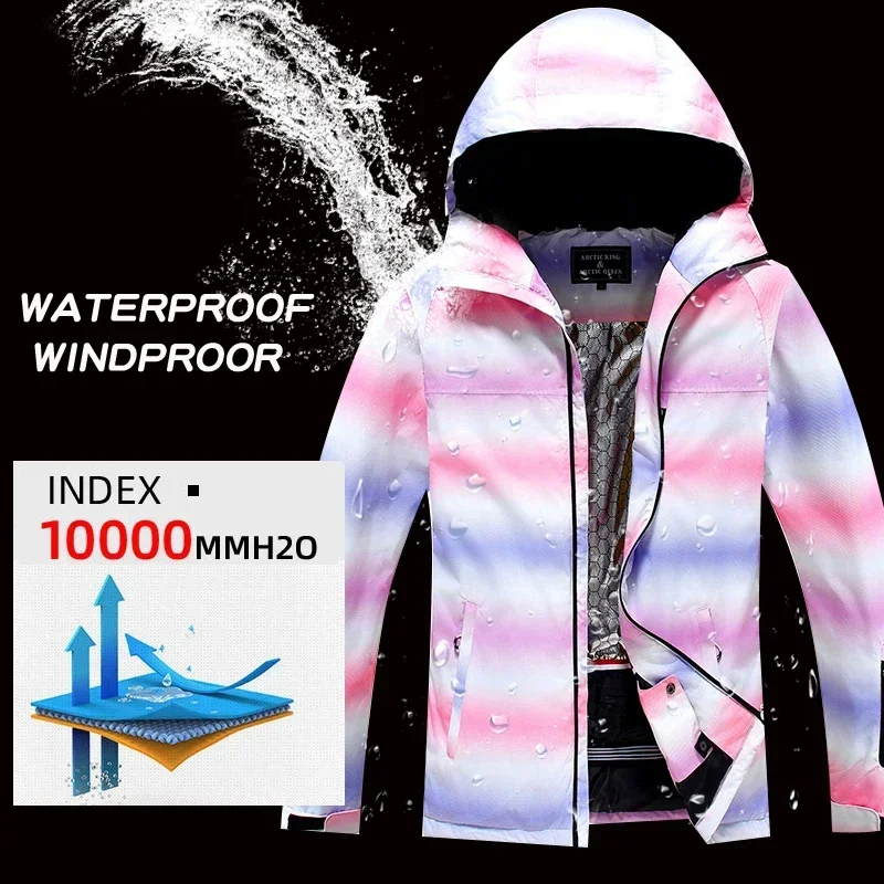 بدلة تزلج عالية الجودة شتوية خارجية سترة تزلج حرارية وسراويل ثلج فضفاضة ملابس شتوية مقاومة للماء بدلة تزلج على الجليد للسيدات