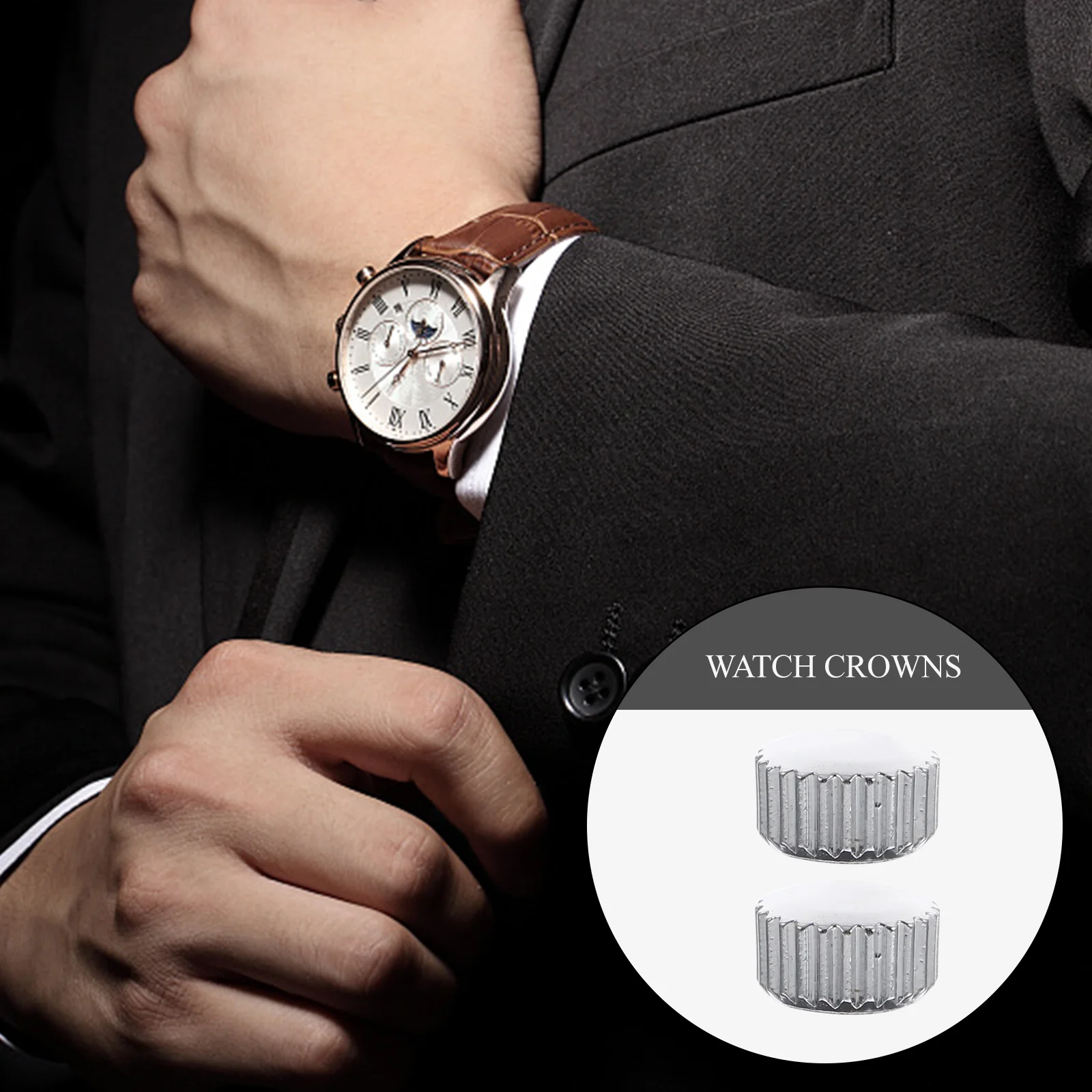 

2Pcs High Grade Stainless Steel Watch Crowns for Repairing Watches Replaceable Crown Parts Professional Watch Repair Supplies