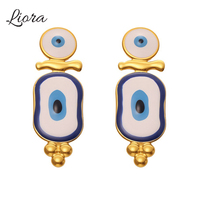 Liora White Blue Enamel Evil Eyes Stud Earrings For Women Stainless Steel Gold Plated Hypoallergenic Wedding Earrings Jewelry