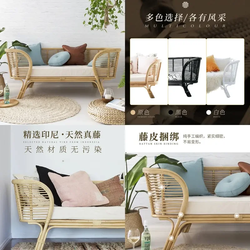 Nordic Rattan Sofa Set Small Apartment Living Room Leisure Chair Bed Creative Wicker Furniture for Hotel Home