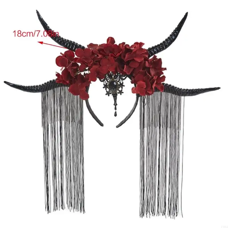 P88A Goth Tassel Headband Antelope Dademia Demonio Demonio Hornos Hornos Diadema Hornos