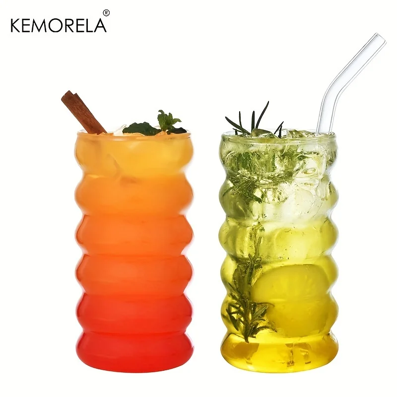 500ML 1/2/4PCS Wave Shape Beverage Glasses With Straws Vintage Glass Cups  Ripple Drinking Glasses for Wine Champagne Cocktail - AliExpress 15