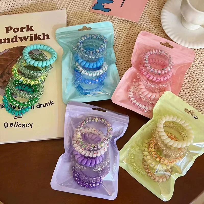 6Pcs Candy Color Sweet Girl Gradient Color Phone Coil Hair Rope Hairband No Trace Hairband Without Hair Hurt