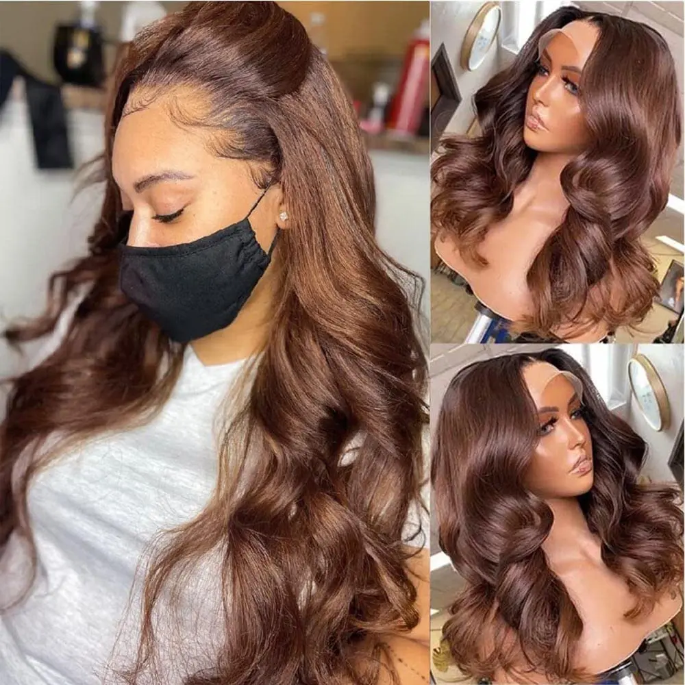 Brown Body Wave Human Hair Wigs Pre Plucked 13x4 Lace Frontal Wig Transparent Lace Brazilian 4x4 Closure Wigs On Sale Clearance