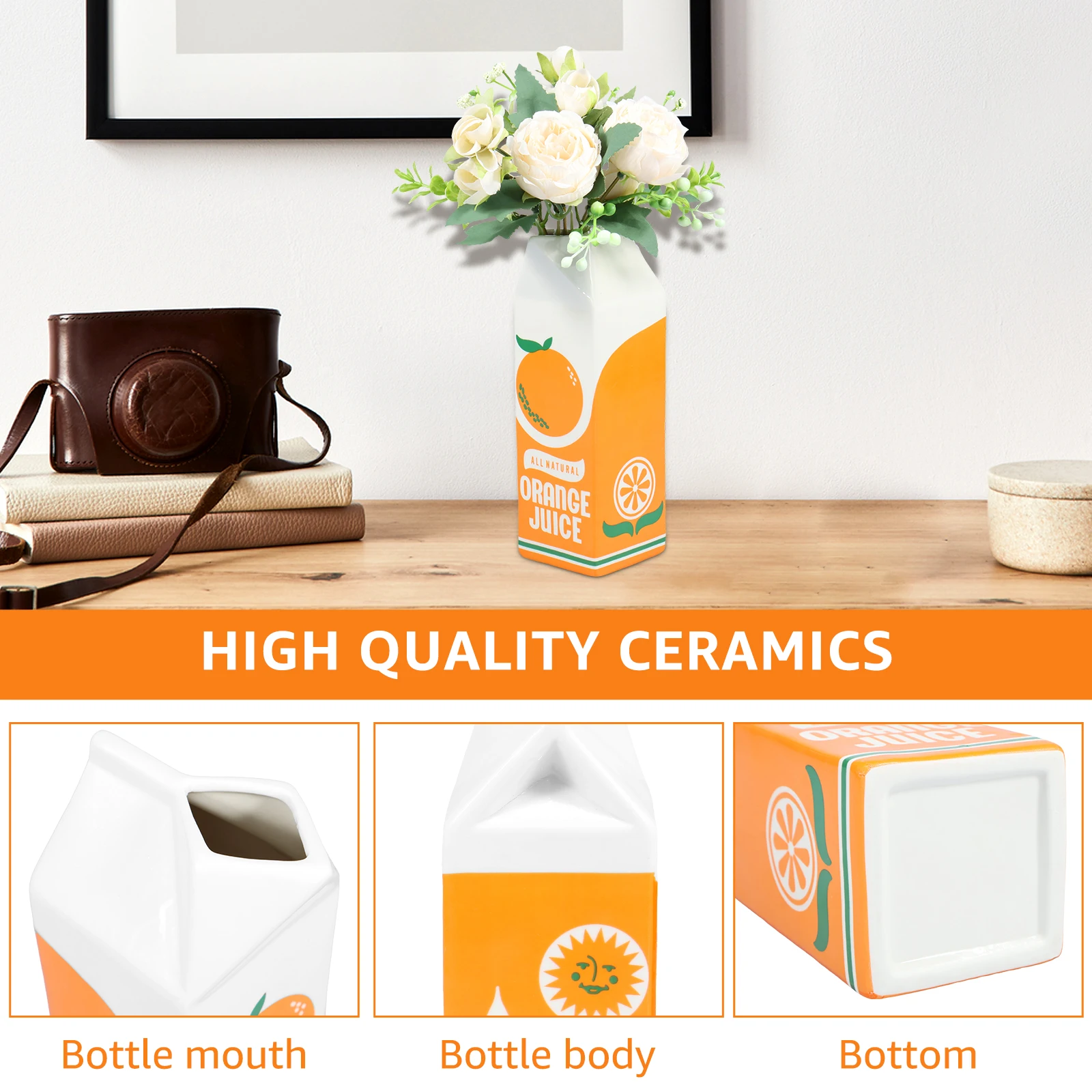 Orange Juice Vase Vintage Box Cute Creative Flower Vases Decor Cute Ceramic Vase Multipurpose Decorative Vase for Living Room
