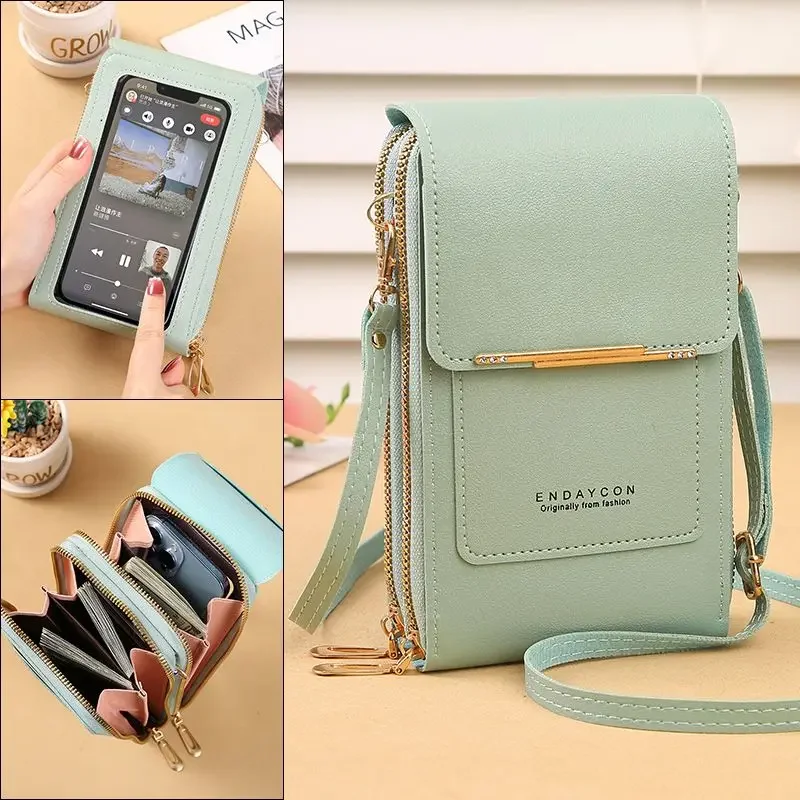 

Anti-Theft Leather Bag Women's Leather Anti-Theft Multi-Compartment Coin Purse Smart Touch Screen Travel Zipper Phone Bag