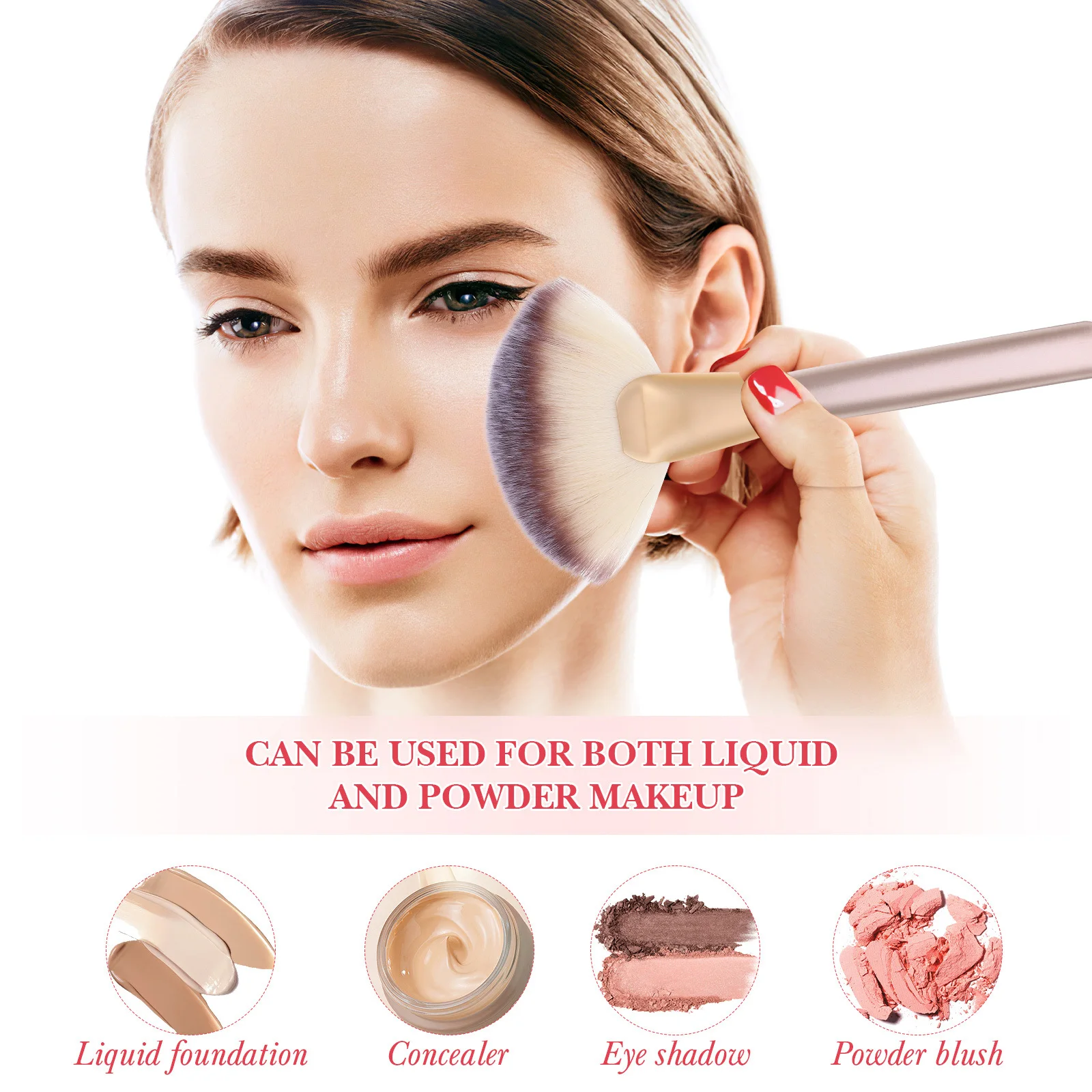 1 セットファンメイクブラシセットブラッシュハイライターパウダーフェイシャルメイクブラシ木製ハンドルソフトナイロン毛多目的