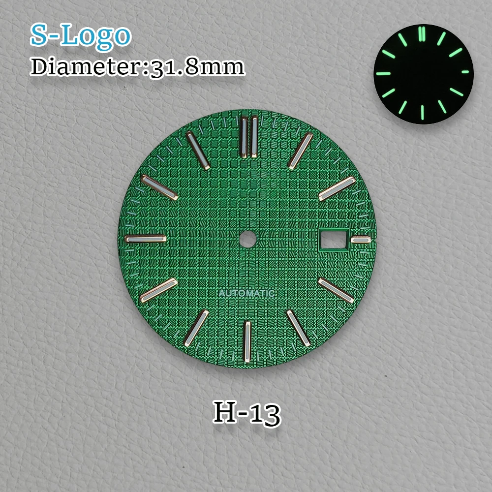 31,8 mm NH35 wijzerplaat S logo wijzerplaat geschikt voor NH35/NH36 Japans automatisch uurwerk C3 groen lichtgevend 3/3,8 uur horlogereparatieaccessoires