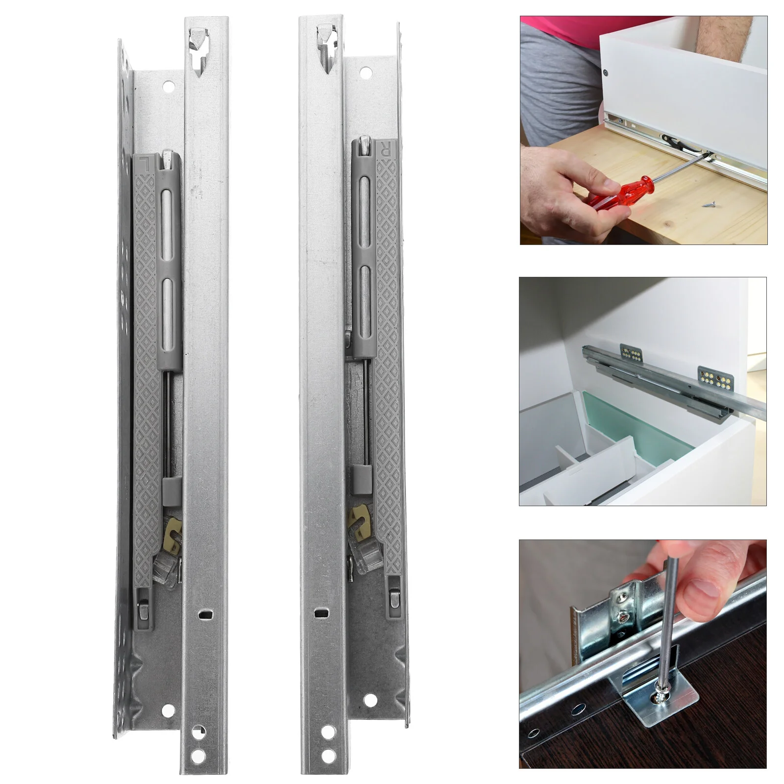 2 Pcs Slide Silent Rails Ball Bearing Closet Sliding Drawer Road Guide Dresser Buffer Track