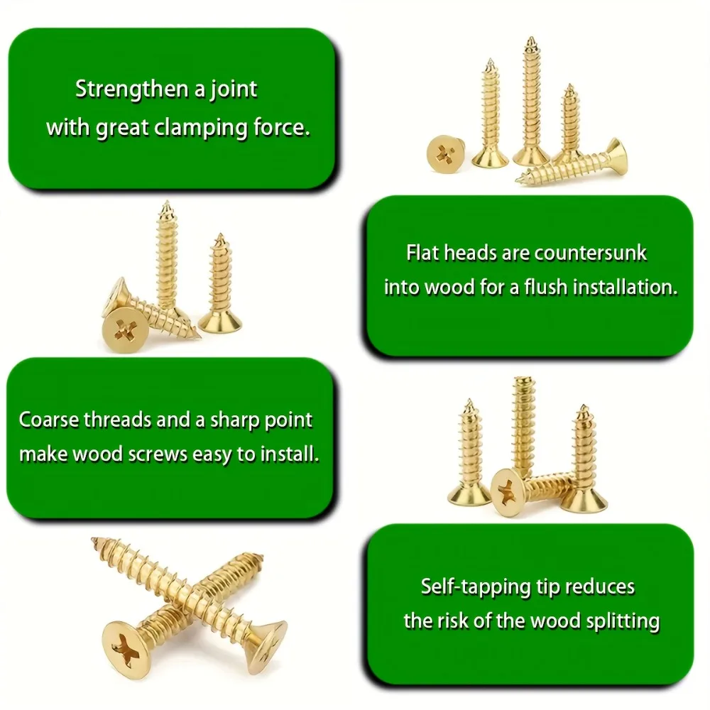 1400-piece gold M2/M2.5 self-tapping screw set, suitable for wooden craft boxes and vintage storage boxes.