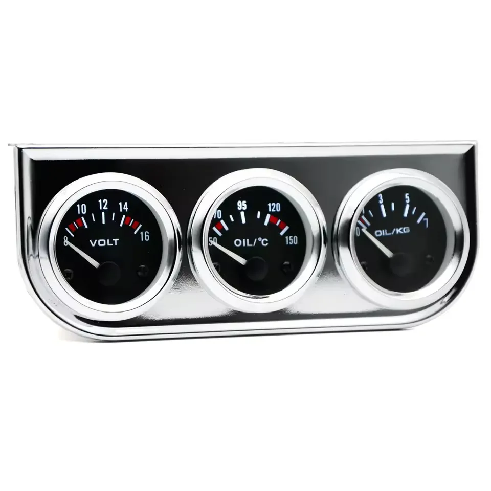 12V 52MM Triple Gauge for Oil Temperature Pressure Voltage Monitoring with 1/8 NPT Thread for Car Dashboard Use