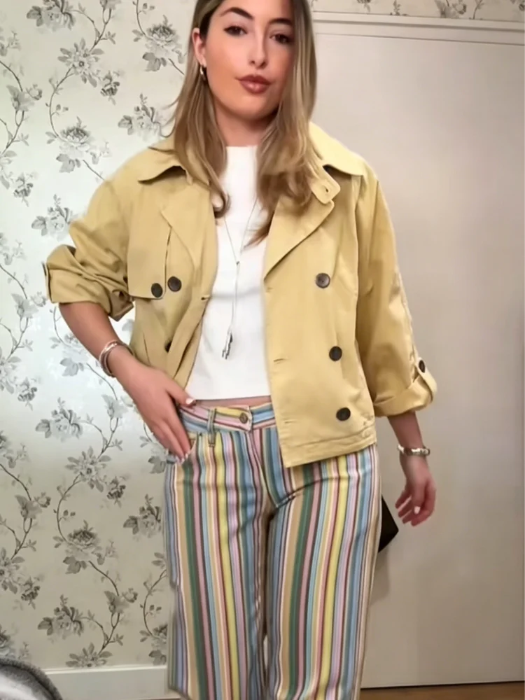 Chic Retro Flare Trousers Multicolor Striped Mid-rise Pastel Pinstripe Bootcut Pants Women Casual Street Stylish Outfits