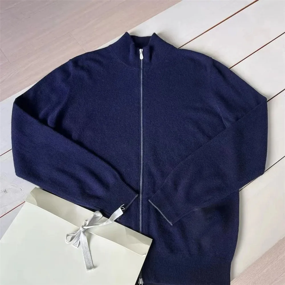 2024 Men\'S Zipper Cardigan Sweater Solid Color B*C Large Size Knit Cashmere Long-Sleeved Tops