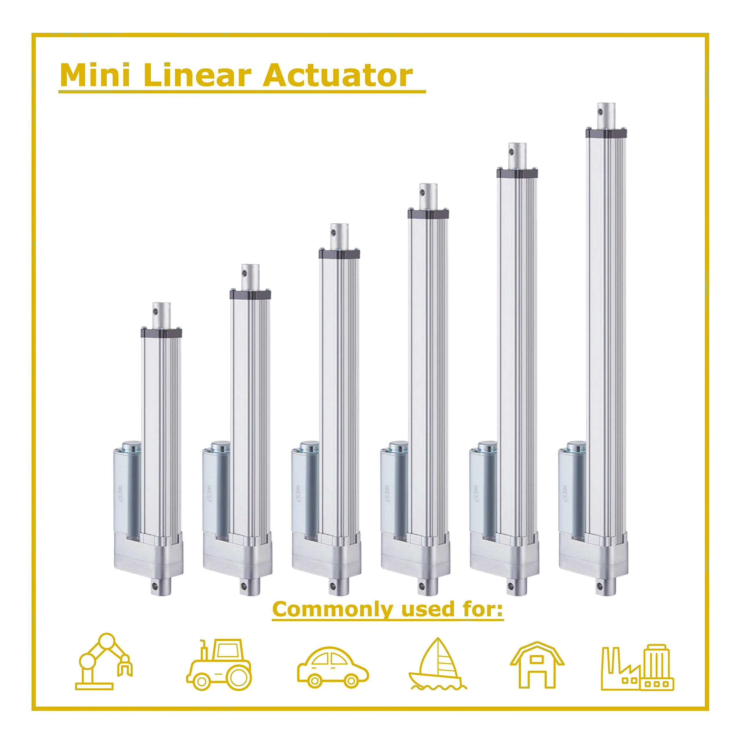 HAKIWO 12V 24V Lineaire Actuator 2500N Laag Geluidsniveau 100mm 300mm 500mm 700mm 1000mm Slag Solar Tracker Motorisatie van Deur 52mm/s