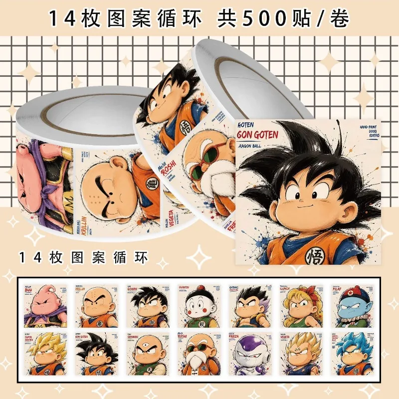Neue Dragon Ball Son Goku Vegeta 500 Stück Rollensticker, hohe Farbintensität, Q-Edition, Druck, Schüler-Handbuch, DIY, wasserfester Sticker – Detail 2