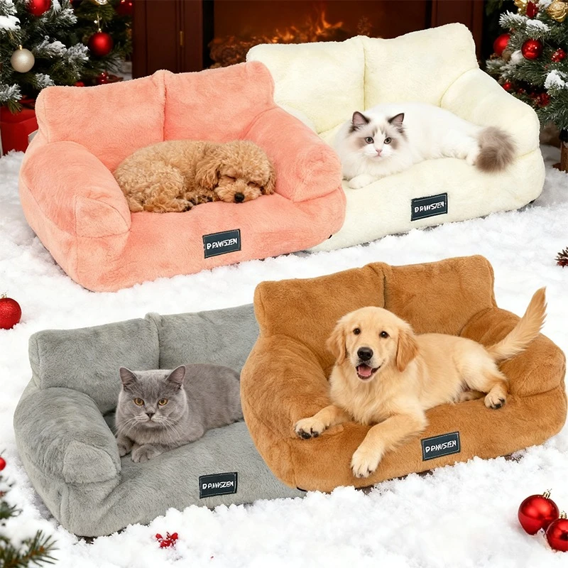 

2026 New Soft Cat Bed Sofa Detachable Warm Thicken Pet Nest All-season for Small Medium Dog Non-Slip Fluffy Cat Couch Sofa Cama